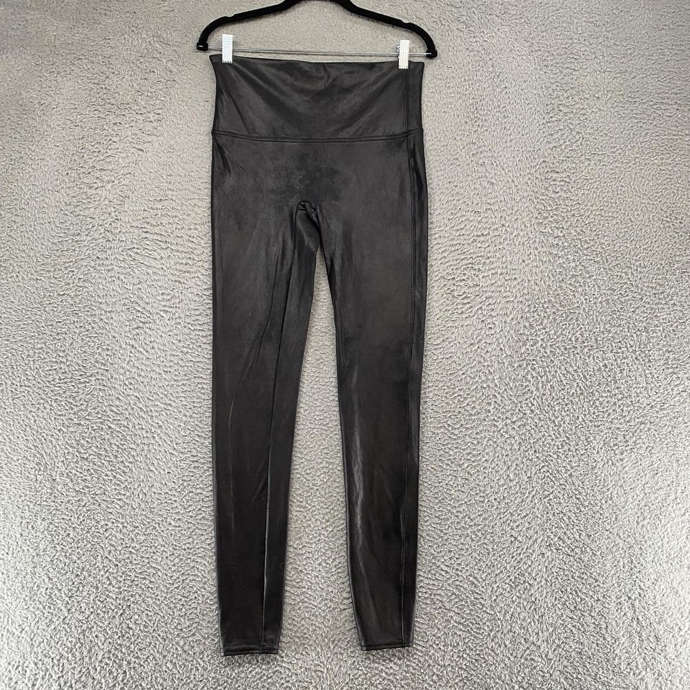 Spanx Faux Leather Leggings Womens XL Tall Black High Rise Shaping Pull On Ankle